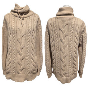 L.L. Bean Double-L Cream Fisherman Mixed Cable Knit Funnel Neck Sweater, Medium